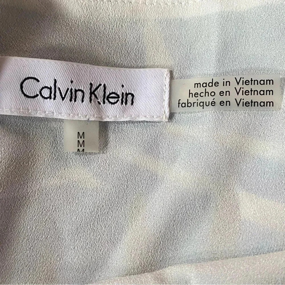 CALVIN Klein M Medium Top Shirt Blue Floral Batwing Sleeve Round Neck P21 - Picture 5 of 7